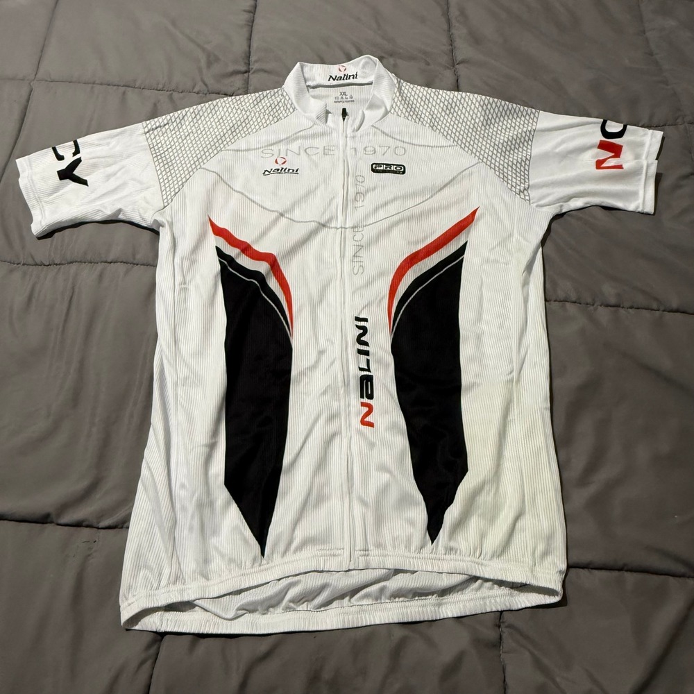 Nalini Mens XXL Cycling Jersey White Black Red Full Zip Short Sleeve Bike Shirt